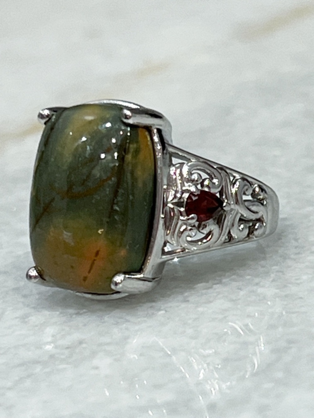 VALUE BUY Venus Jasper Mozambique Garnet Silver Ring Sz 7 PRICE FIRM! - Picture 3 of 8